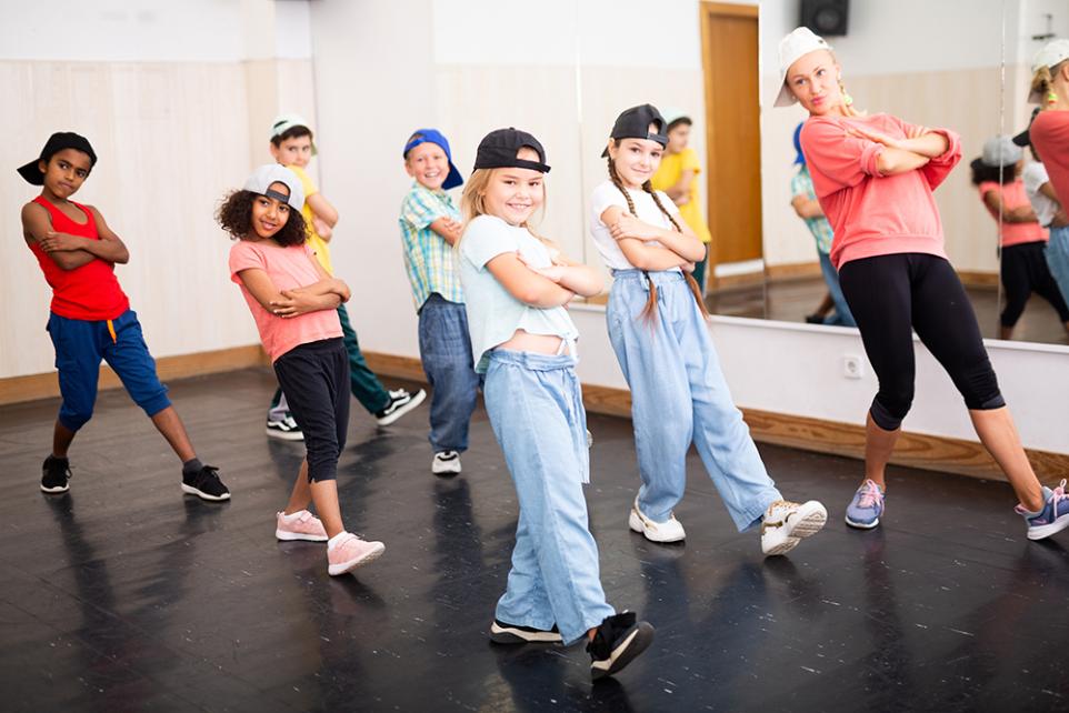 group of young children in a hip hop dance workshop