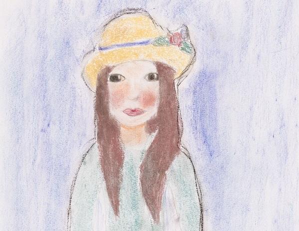 Pastel drawing of girl wearing hat