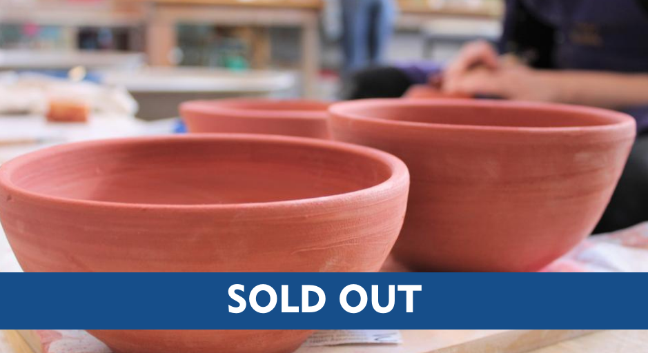 bright red clay bowls with a sold out banner across the image