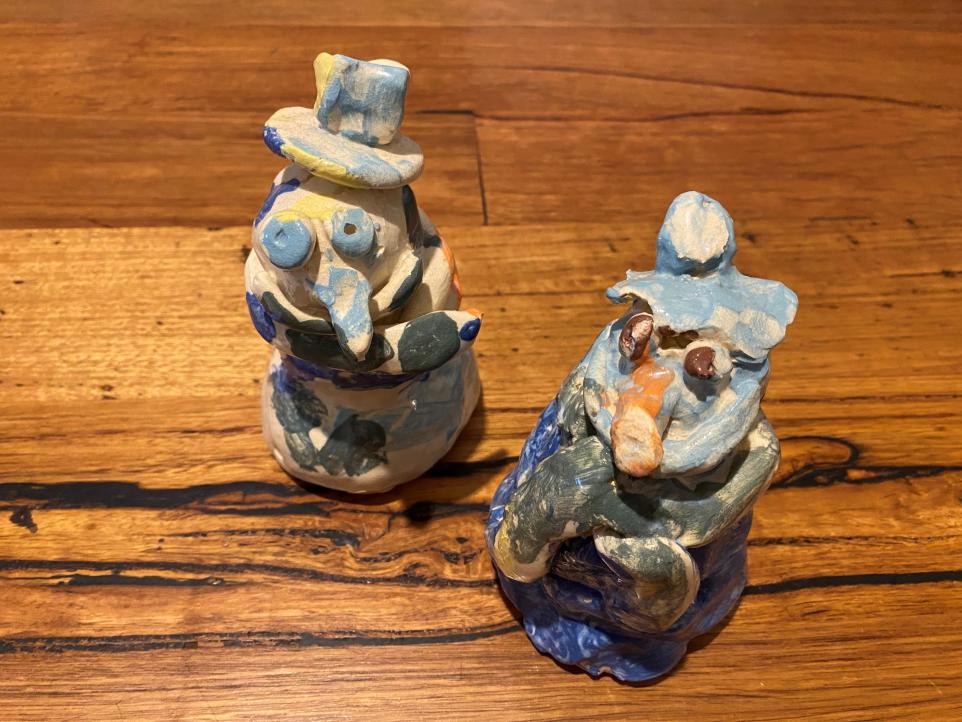 ceramic crafted snowman from kids clay workshop