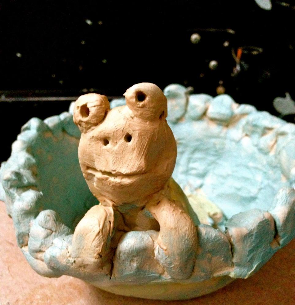 Clay frog in a pong 