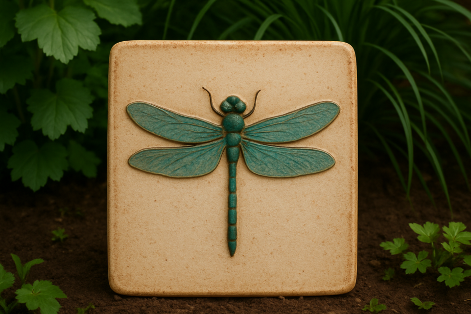 BHCAC ceramic_dragonfly_plaque_in_garden