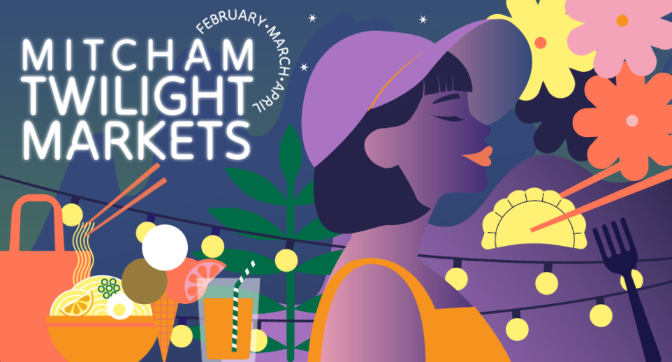 Graphic with women's side profile and flowers and fairy lights. 