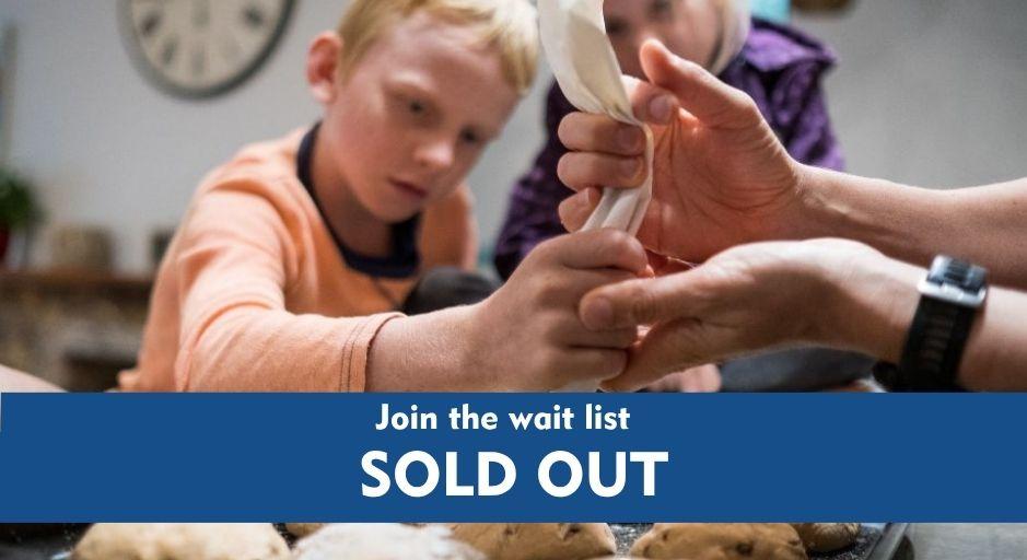 kids cooking class sold out text overlay