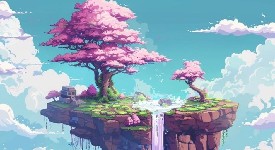 Digital Art work floating colourful island - procreate workshop image