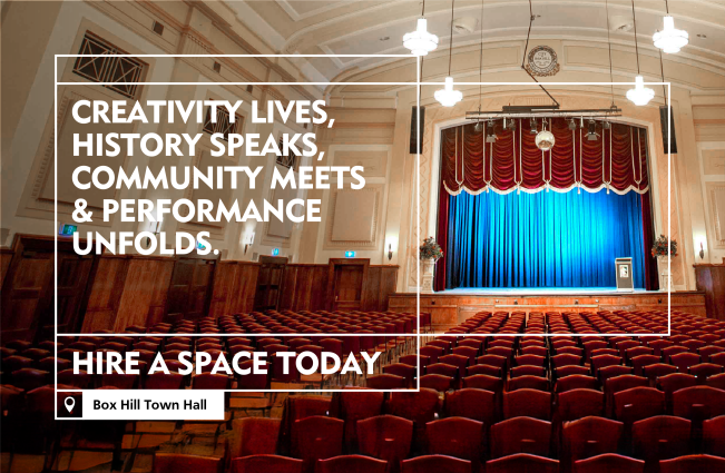 inside ballroom of box hill town hall