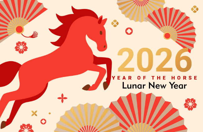 Red horse and Lunar New Year text 