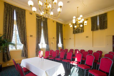 The Box Hill Town Hall's Gawler Room set up with chairs in a theatre setting