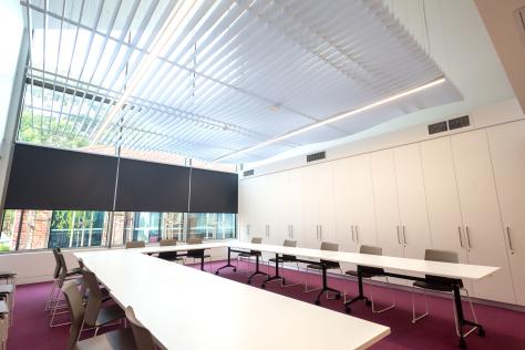 The Nunawading Community Hub's Meeting Room 2 set up with U shaped tables and chairs
