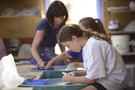 Youth students making a pot on the pottery wheel 