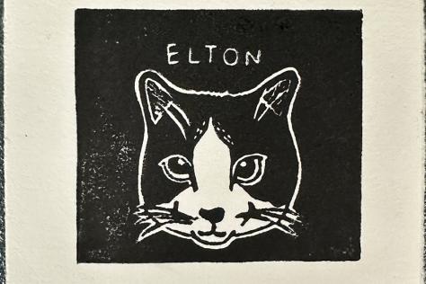 lino print of pet portrait by Patricia Agus