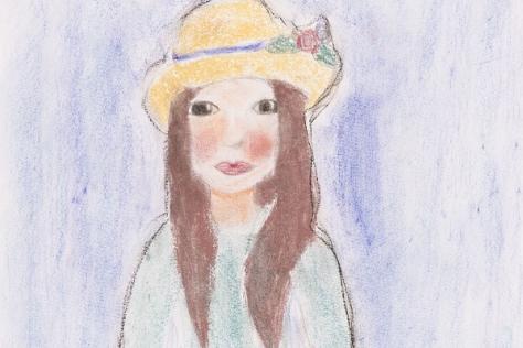 Pastel drawing of girl wearing hat