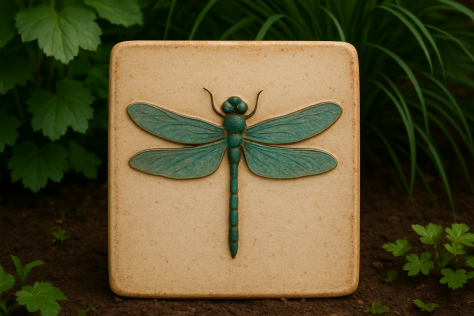 BHCAC ceramic_dragonfly_plaque_in_garden