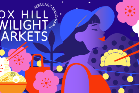 Graphic with women's side profile and flowers and fairy lights. 