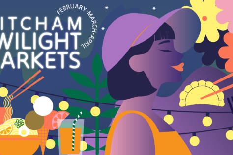 Graphic with women's side profile and flowers and fairy lights. 