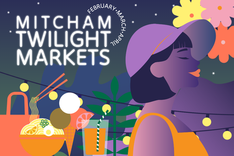 Graphic with women's side profile and flowers and fairy lights. 