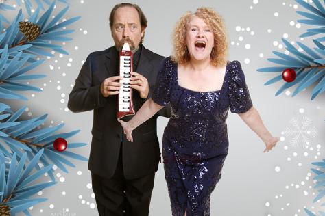 A very Christmassy image of two musicians. 