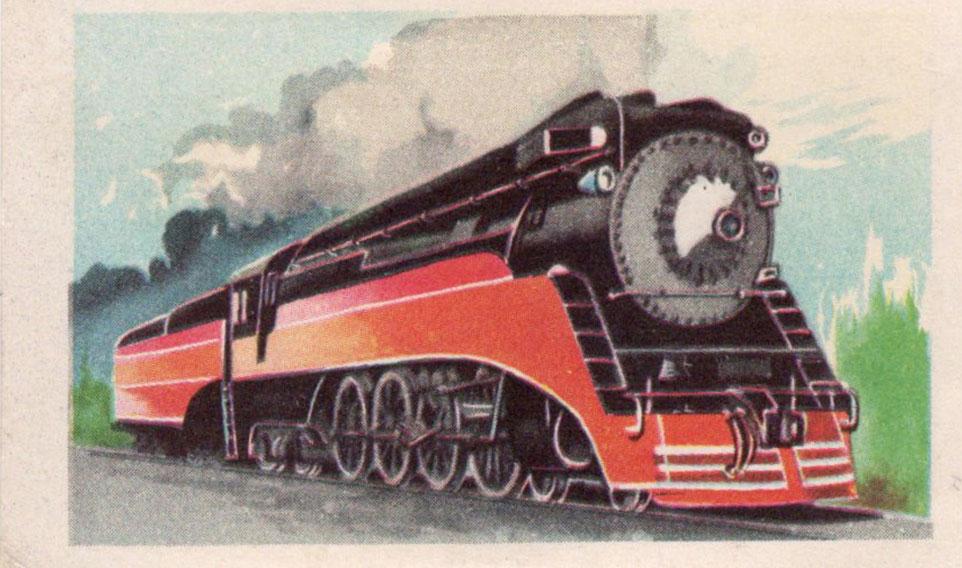 Drawing of an old red steam train